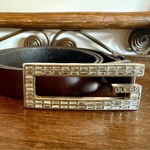 Guess Dark Brown Leather Medium Sized Belt with Silver Embellished Rhinestones!